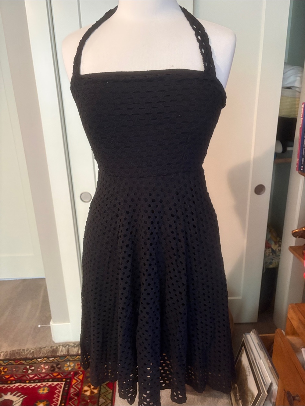 Weston Wear Black Halter Eyelet Fit-and-Flare Mini Dress